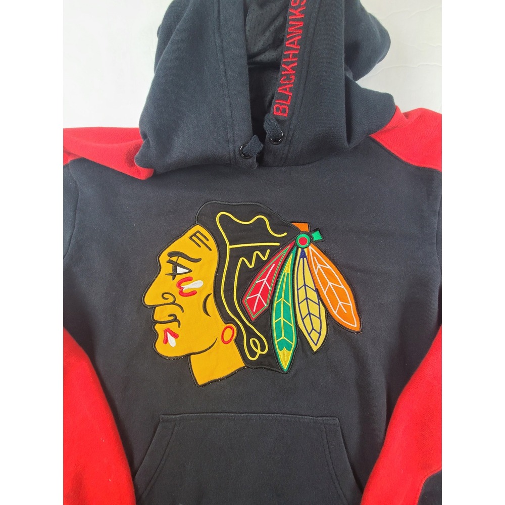 Fanatics Chicago Blackhawks Hoodie Mens Small Black Red Ice Hockey NHL Graphic